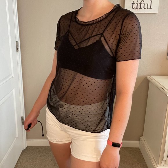 Victoria's Secret Polkadot Mesh Shirt - Picture 3 of 7